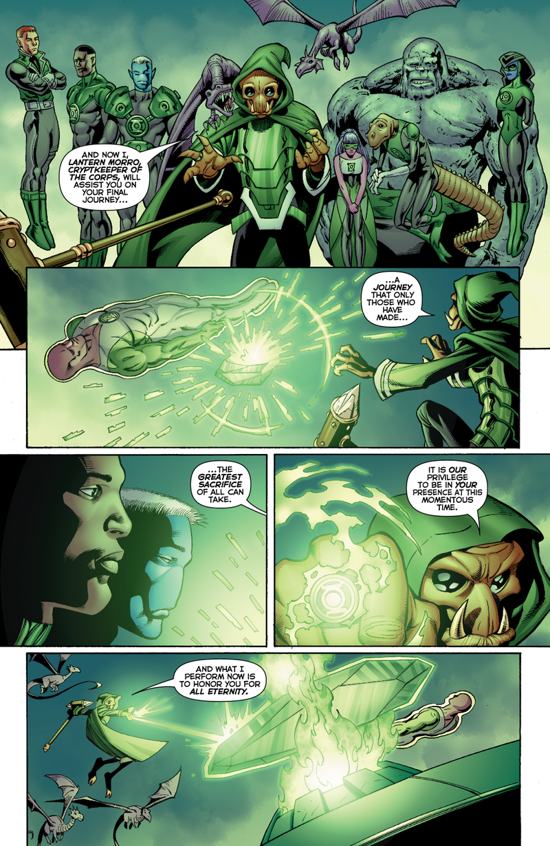 Illustration for article titled In this preview of Green Lantern Corps, see what a Green Lantern's funeral looks like